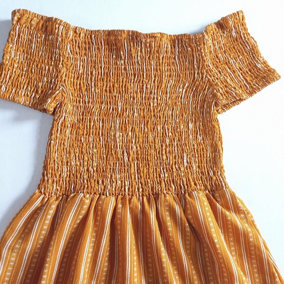 Rue21 Medium Off Shoulder Sundress-Mustard Striped-Smocked Bodice - Boho - Picture 4 of 6